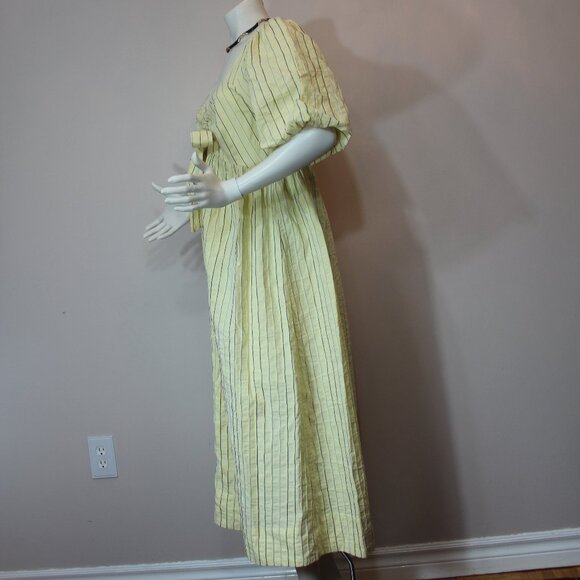YAS puff sleeve bow front textured midi woman dress in yellow size 8 - Picture 4 of 9